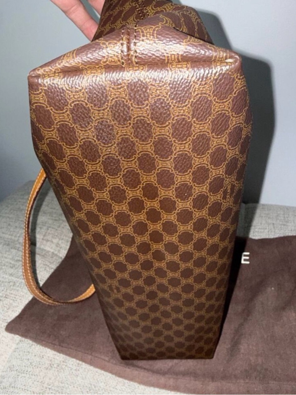 Celine Macadam Brown Monogram Tote Bag Tan Leather Trim, Gold Hardware, Dust Bag - Picture 8 of 8